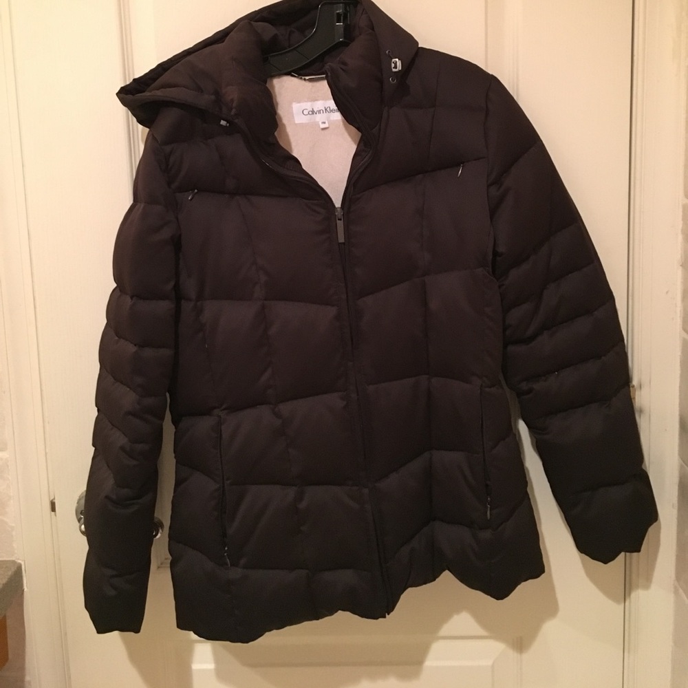 CALVIN KLEIN Brown Down Coat with Hood