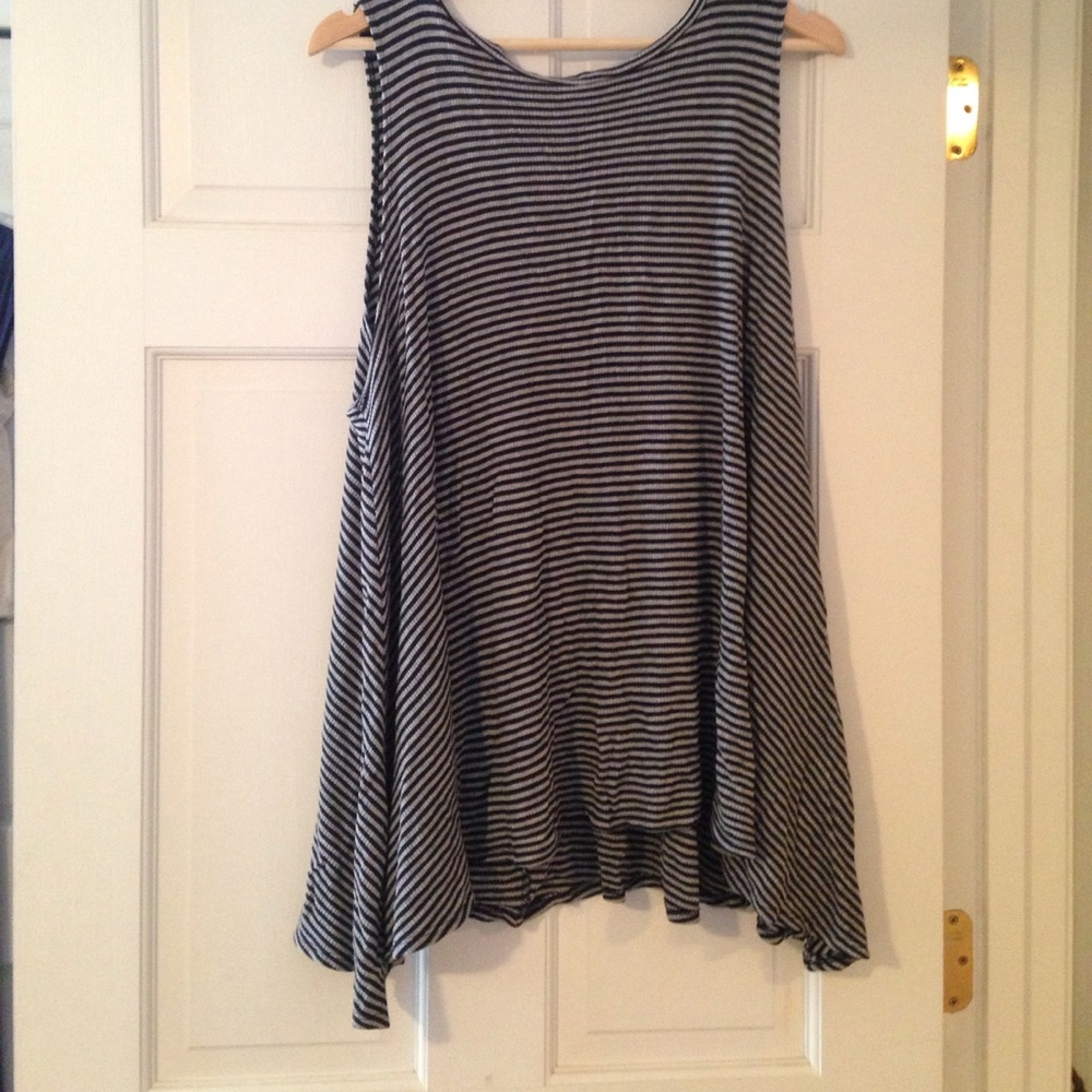 Gray and navy striped tunic