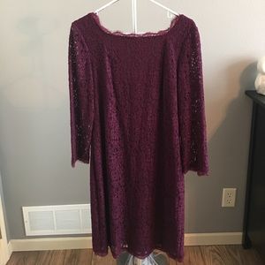 Plum Adrianna Papell Lace Overlay Sheath Dress