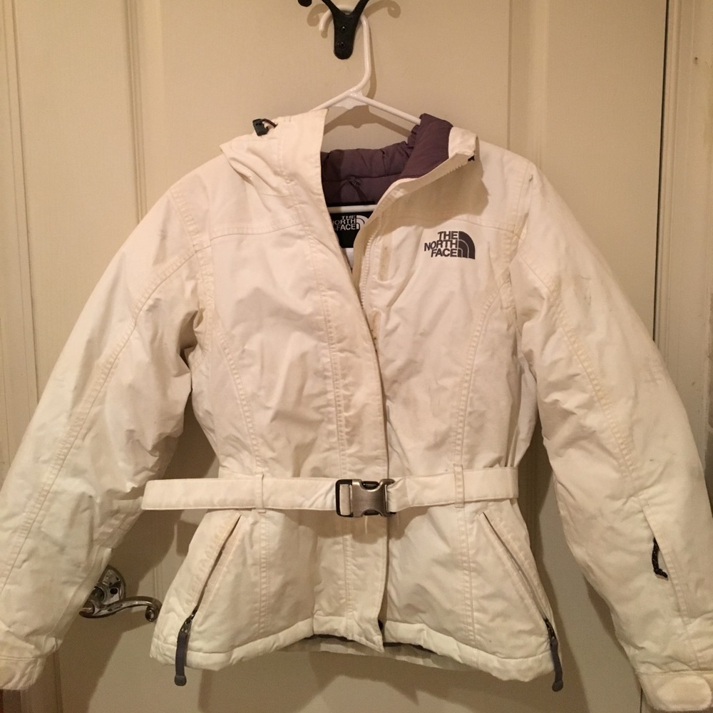 NORTH FACE White Down Coat with Buckle