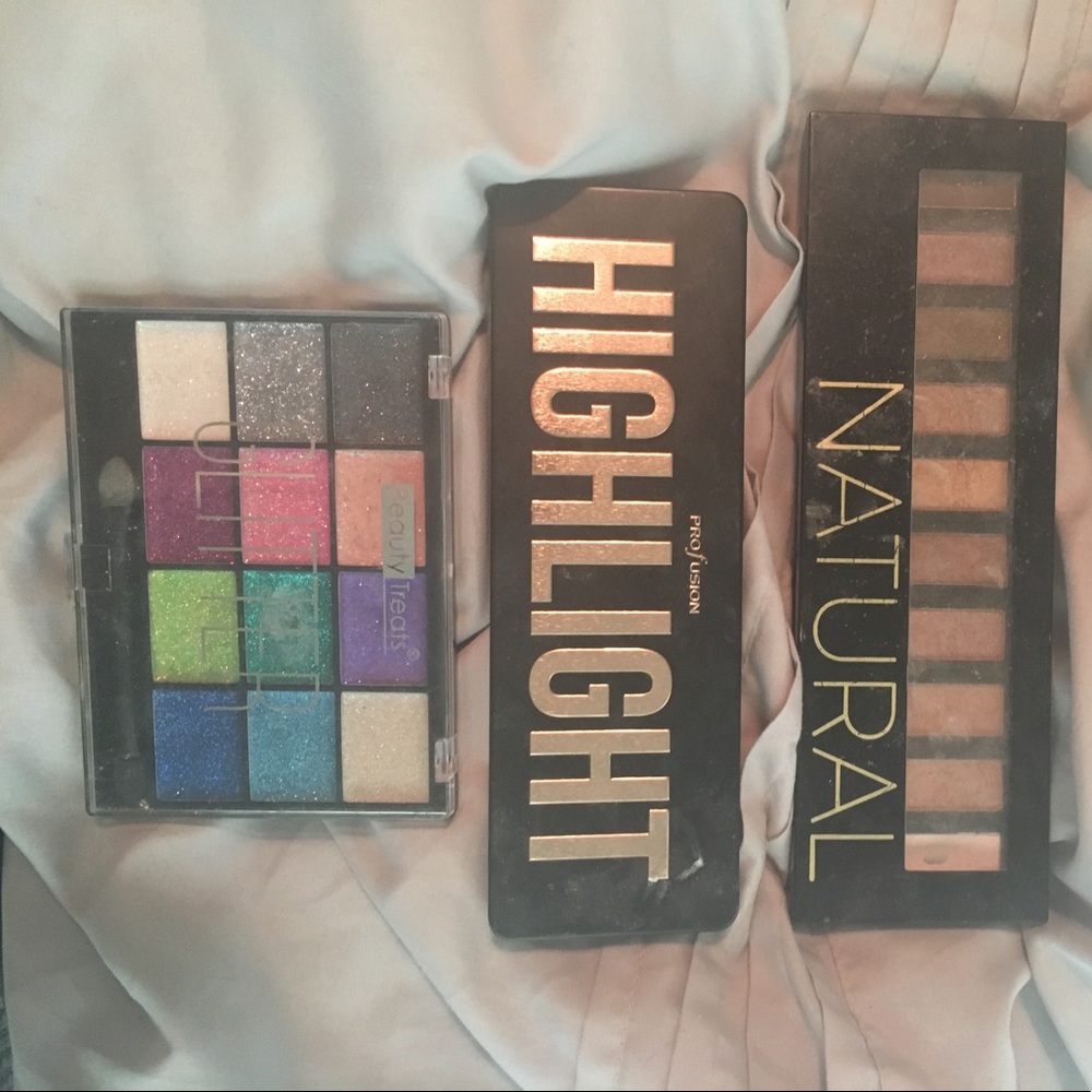 Highlight, glitter, and eyeshadow palletes