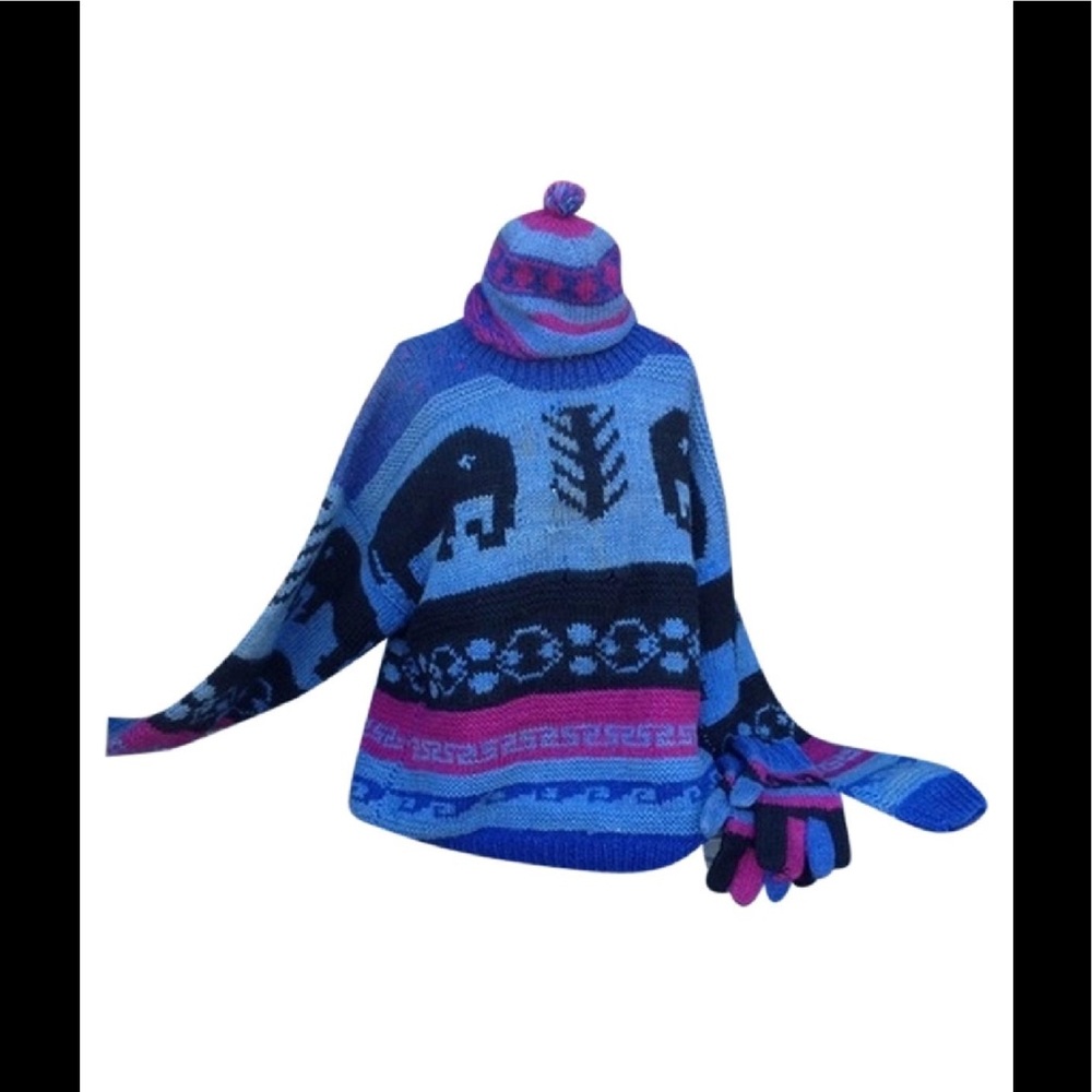 Vintage Y2K DAILY PLANT ELEPHANT MOTIFF 3-PIECE WOOL SWEATER SET size XL