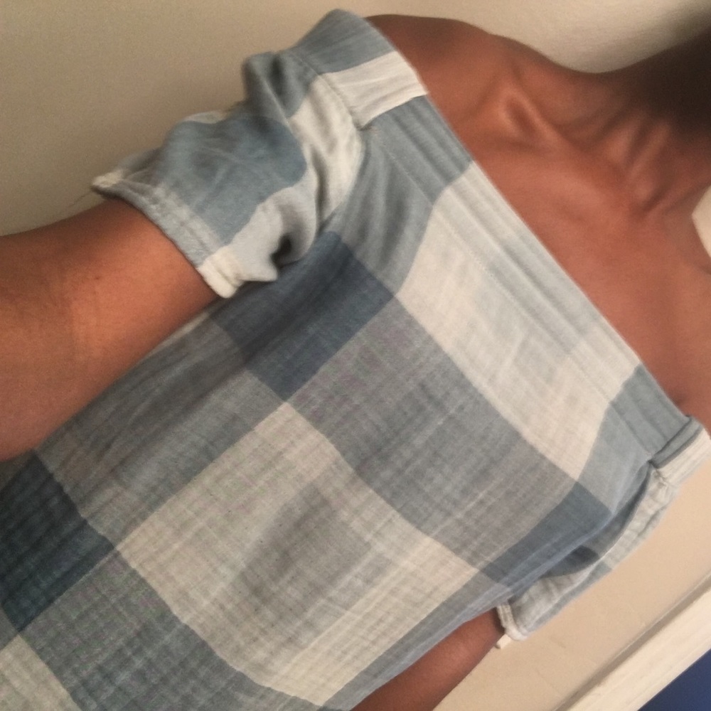 Plaid linen off the shoulder top
