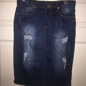 Distressed denim skirt