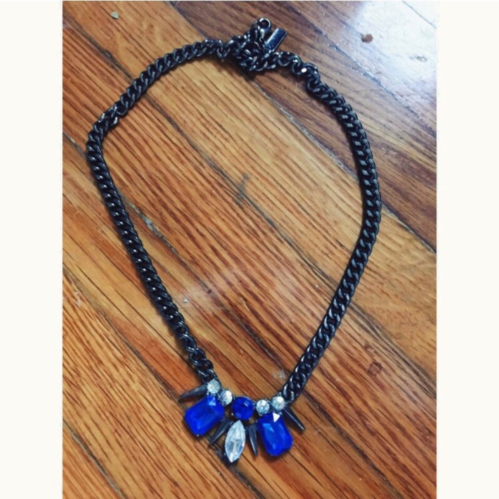 OK1984 gunmetal blue gem necklace