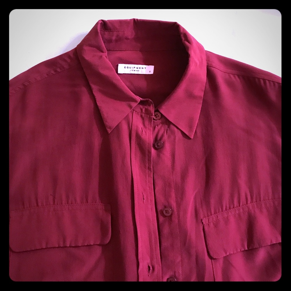 Equipment red silk button down blouse
