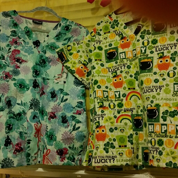 Lucky Owl & Ice Skates Scrub Top Bundle - Picture 2 of 6