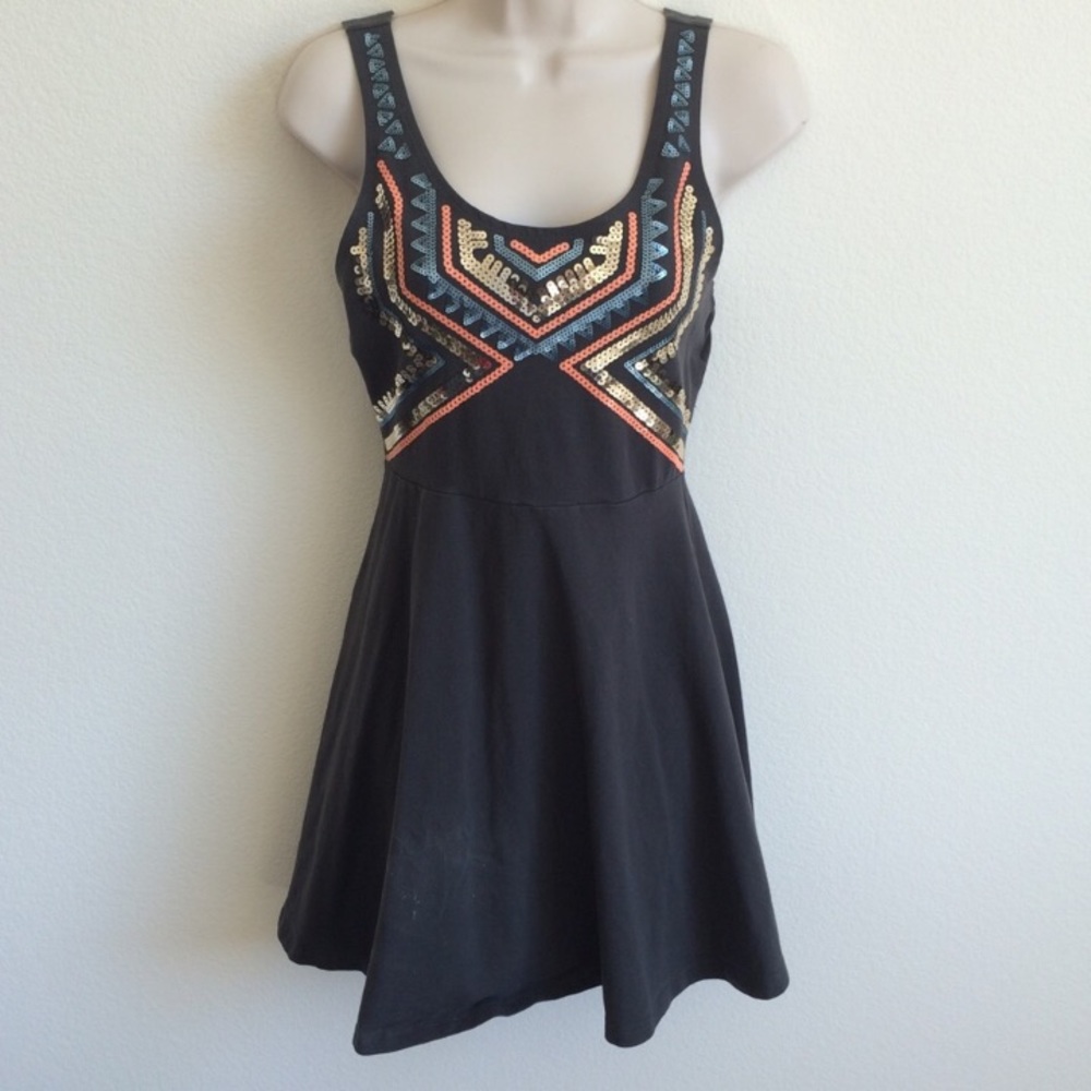 Express Tribal Sequence Skater Dress