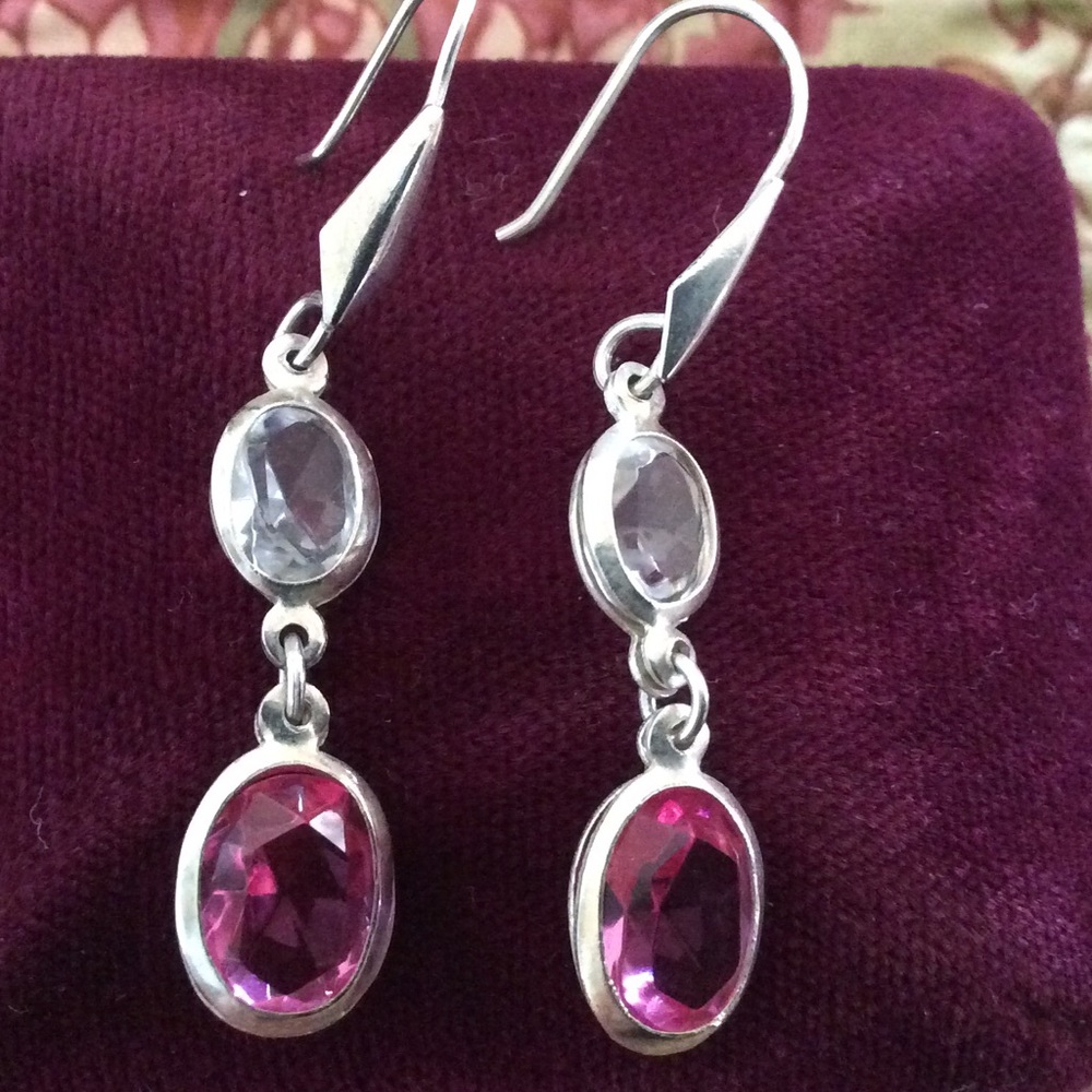Sterling Silver Earrings Pink & Crystal