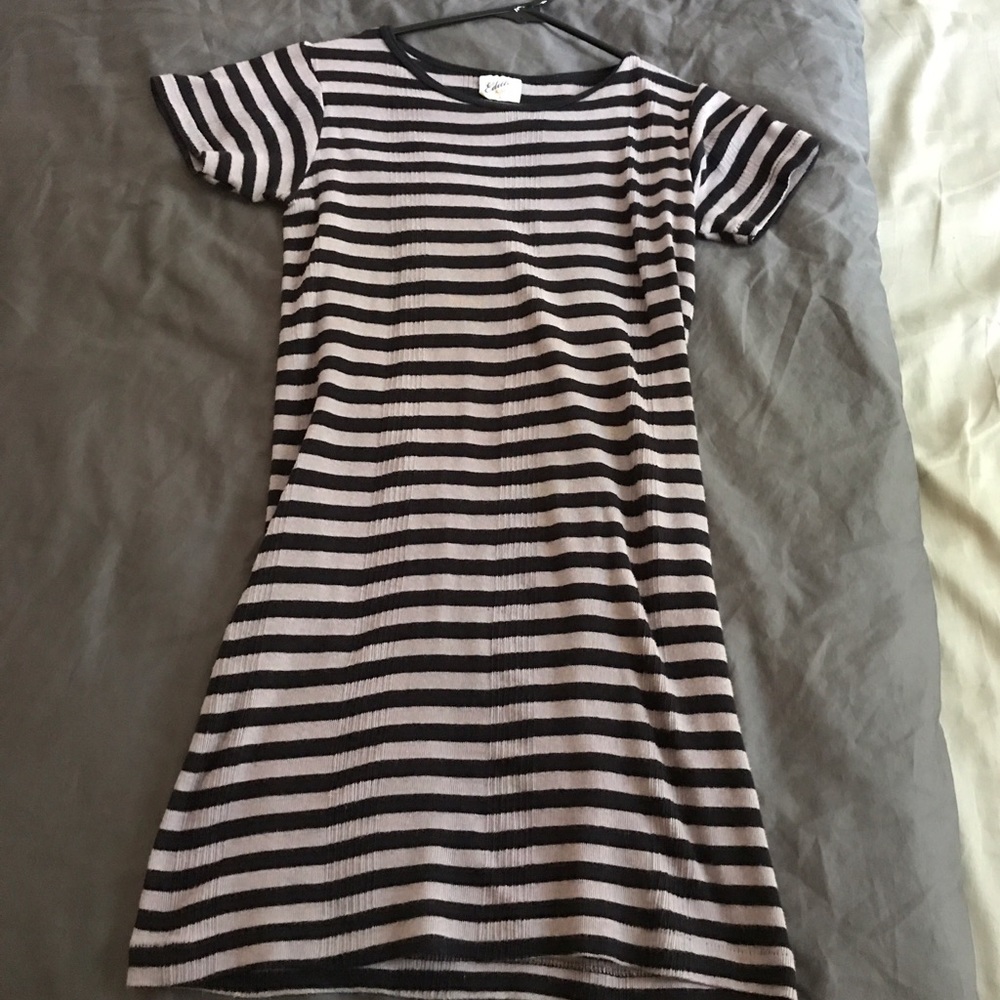 Cotton Black Purple Striped Dress Edith A. Miller