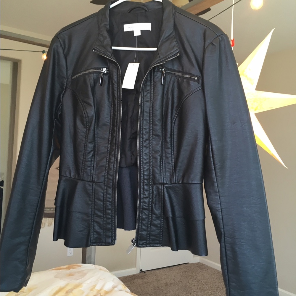 New (tags on!) NY&Co. peplum faux leather jacket