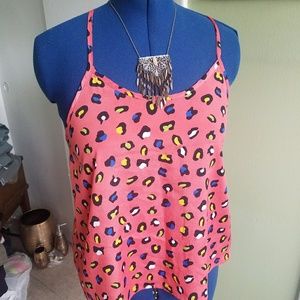Coral racerback leopard print top