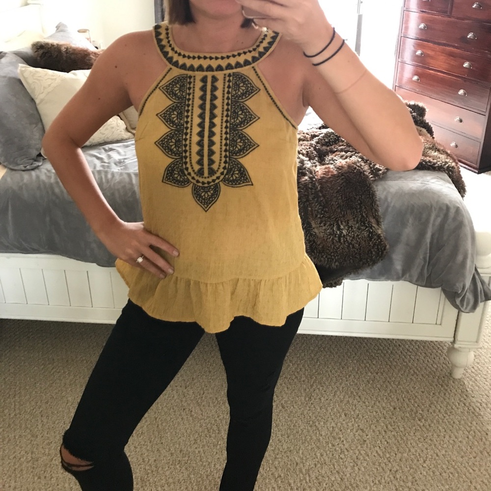 THML high neck halter top with embroidery detail