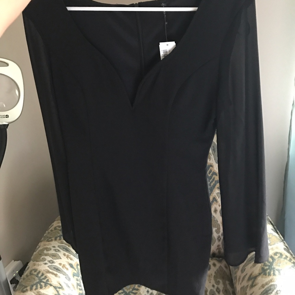 Mesh long sleeve little black dress