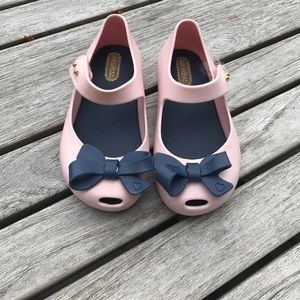 Mini Melissa pink/navy Bow shoes, size 8 toddler