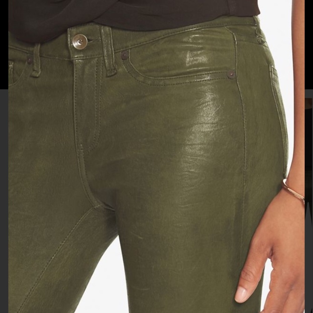 Green leather skinny jeans