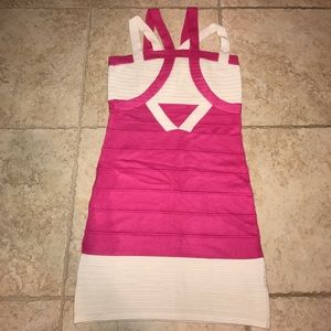White and pink bandage mini dress