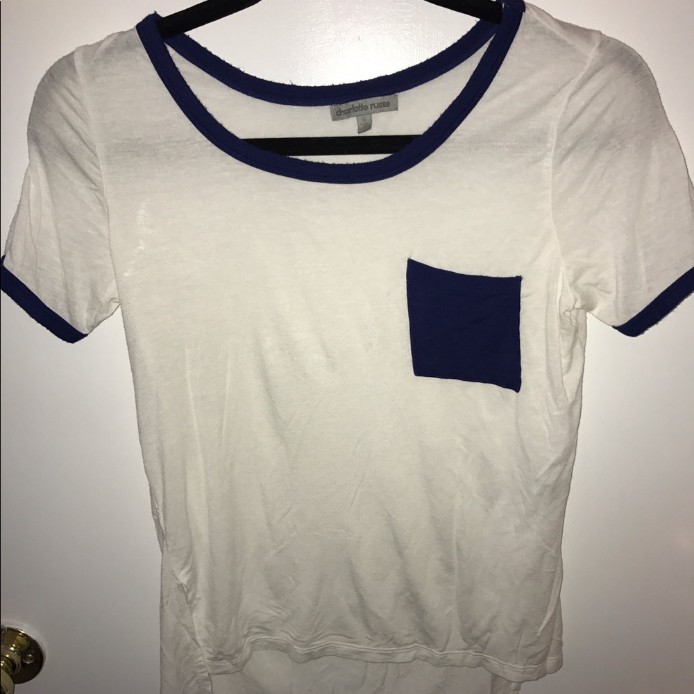 White and blue Charlotte Russe crop top