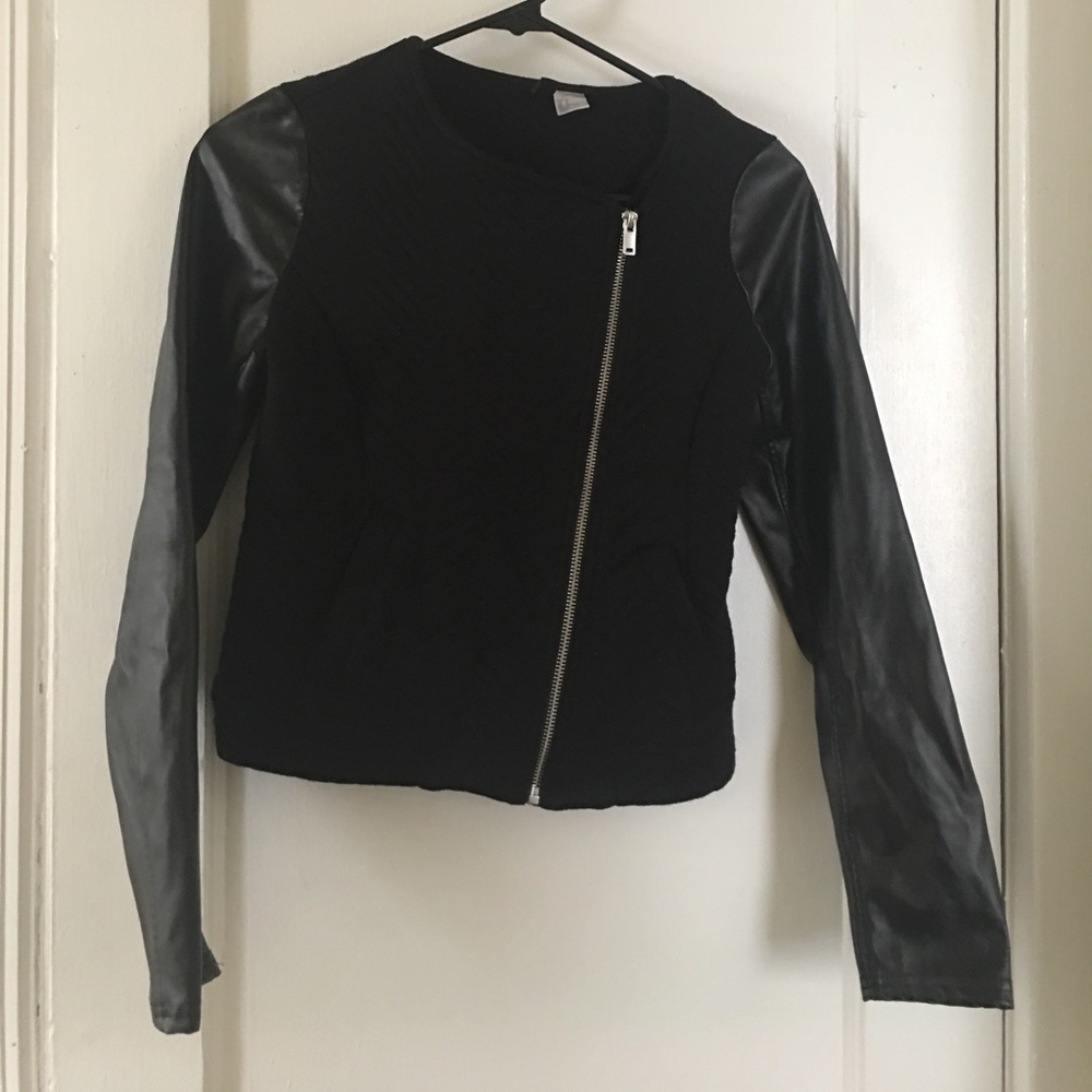 Faux Leather Sleeve Jacket Blazer