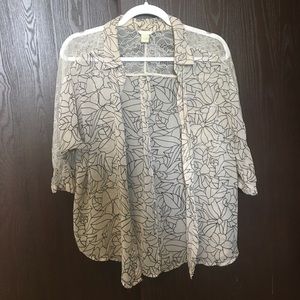 Sheer tan and floral pattern button up