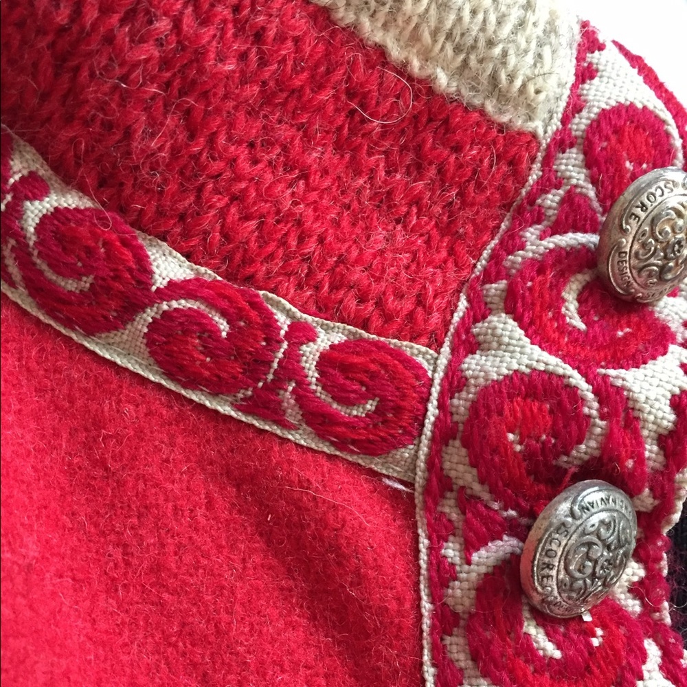 Score Of Norway Red Wool Button Sweater Jacket