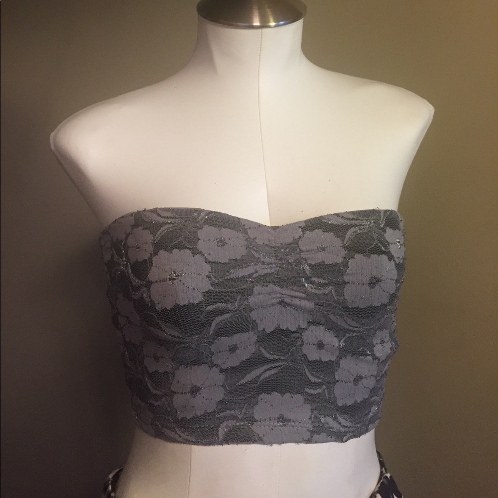 Gray lace Bando top
