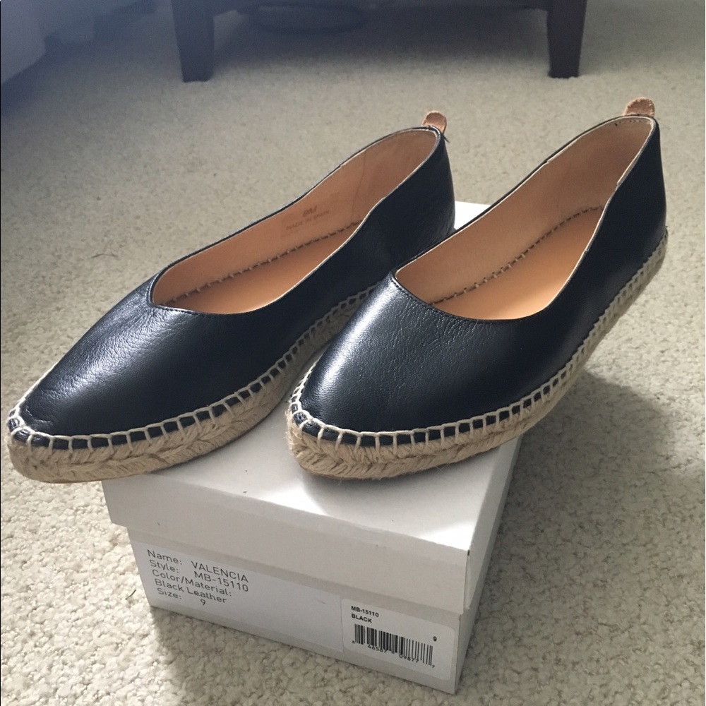 NIB: size 9, black leather espadrilles
