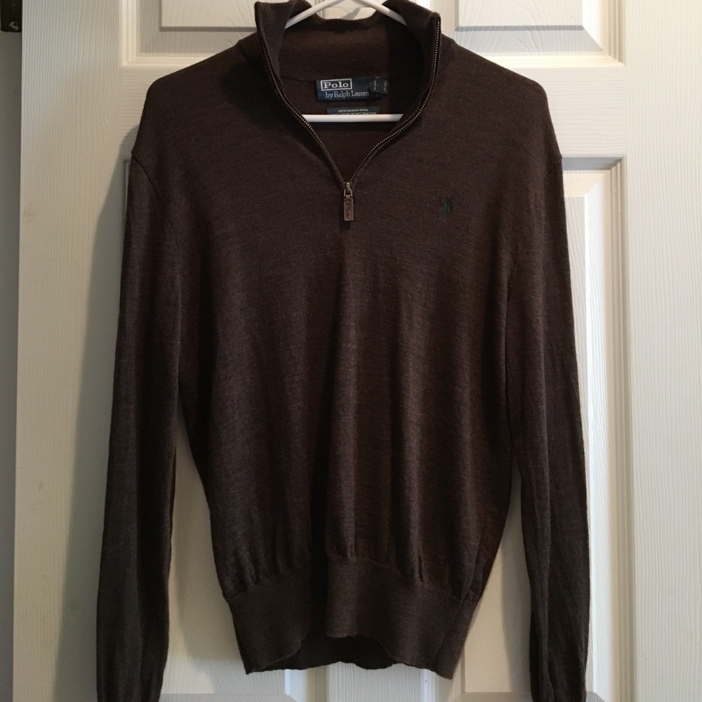 Brown wool quarter zip Ralph Lauren sweater