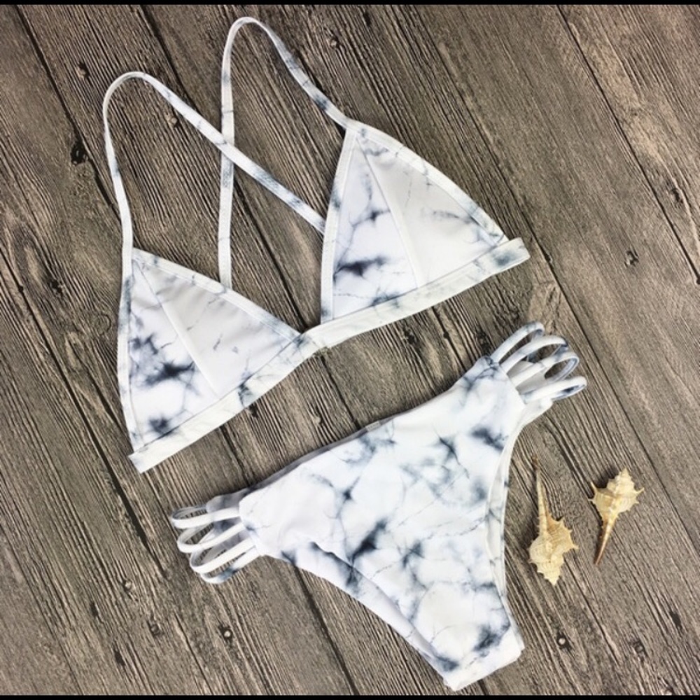 White Marble Printed Bikini