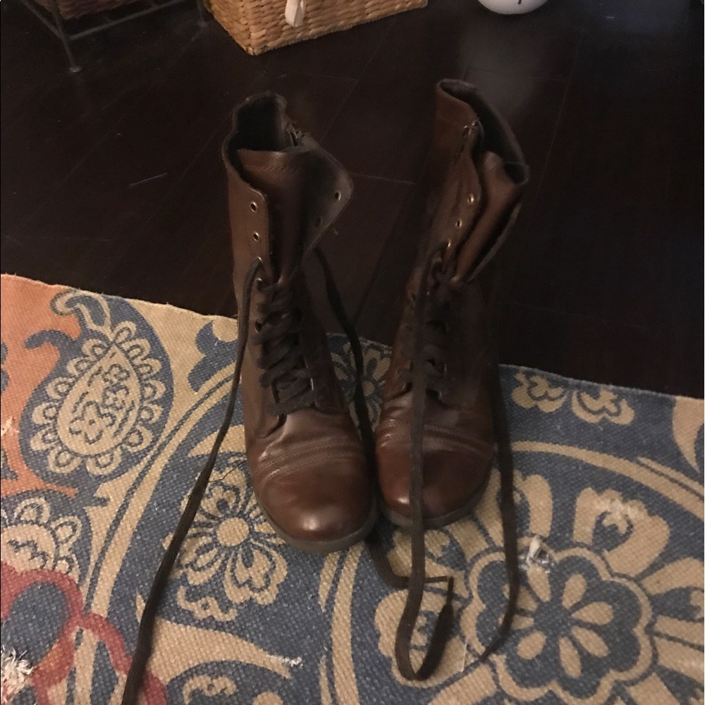 Black faux leather combat boots