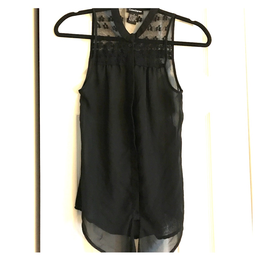 Button up sheer black blouse