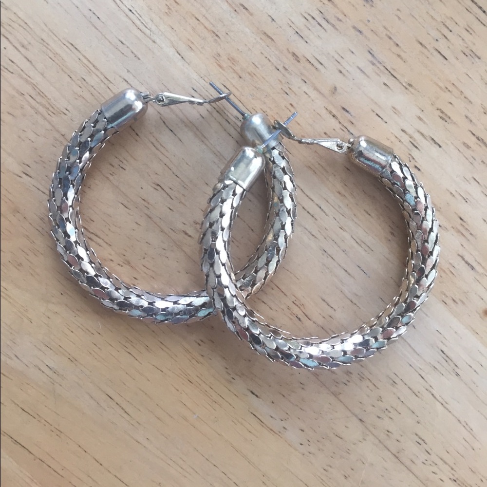 Gold costume jewelry scaled hoops and Ivy earrings