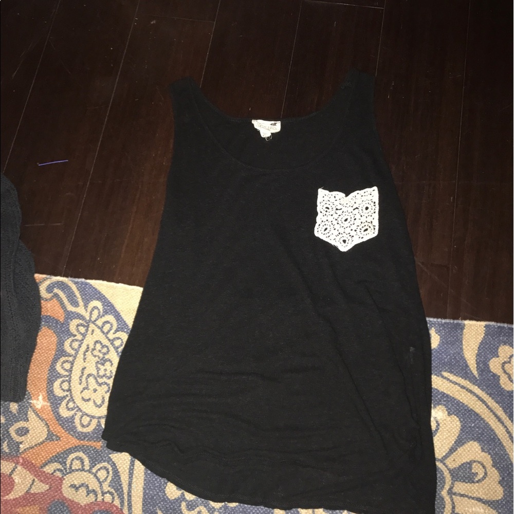 Black tank w/ crochet pocket
