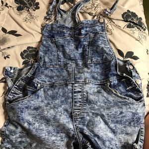 Acid washed jean overalls