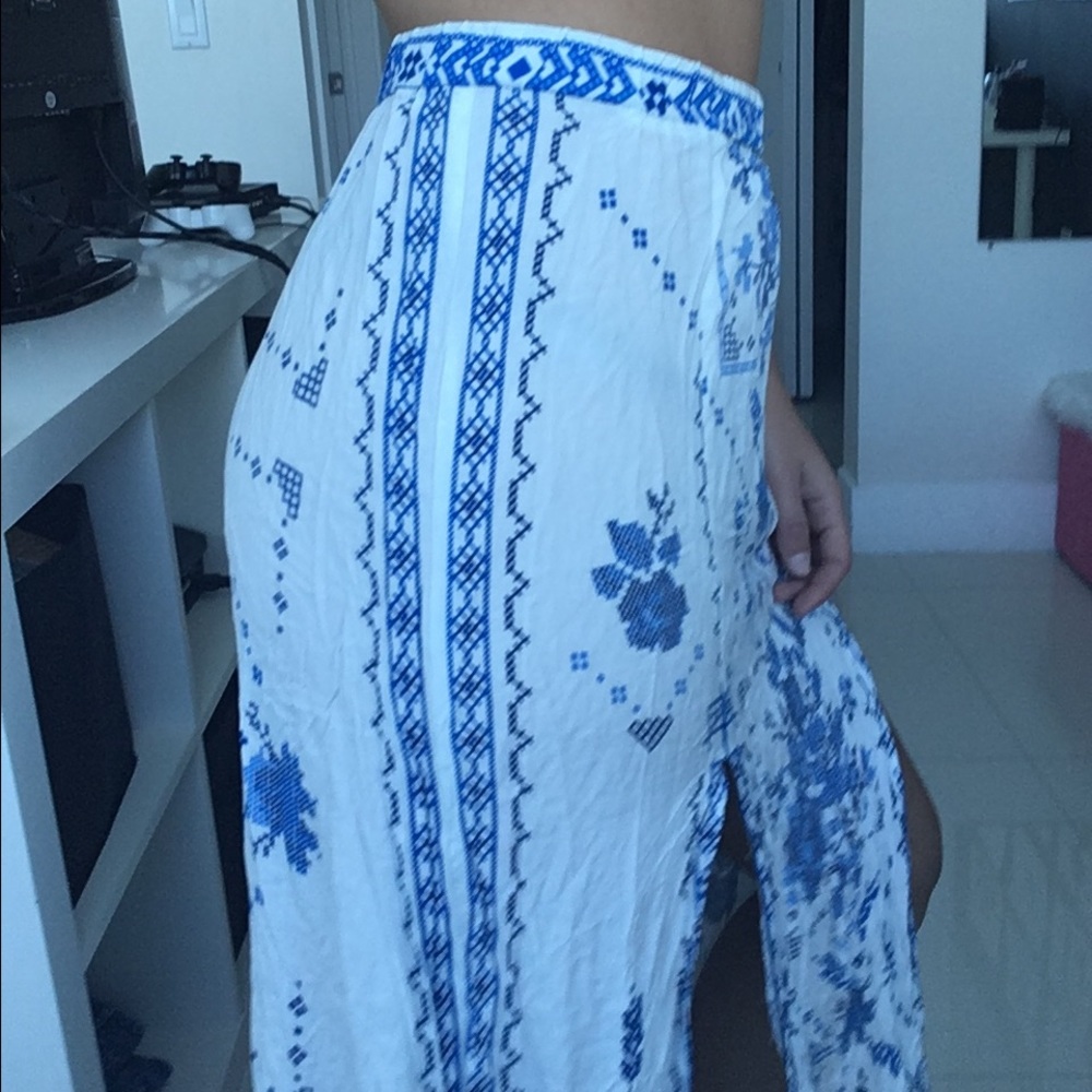 blue and white maxi skirt double slit - Picture 2 of 5