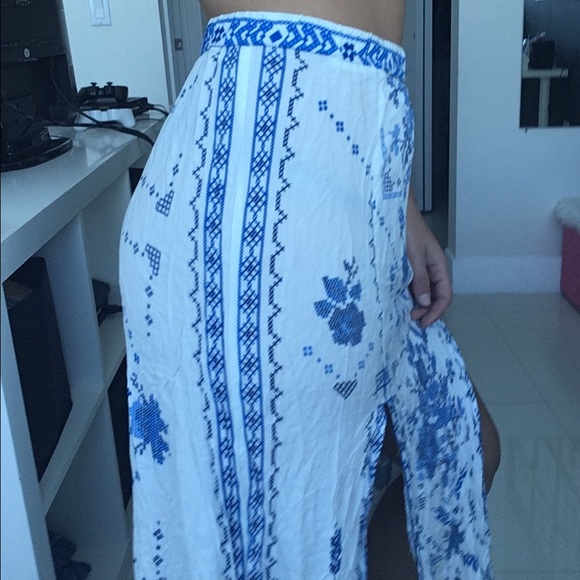 blue and white maxi skirt double slit - Picture 2 of 5