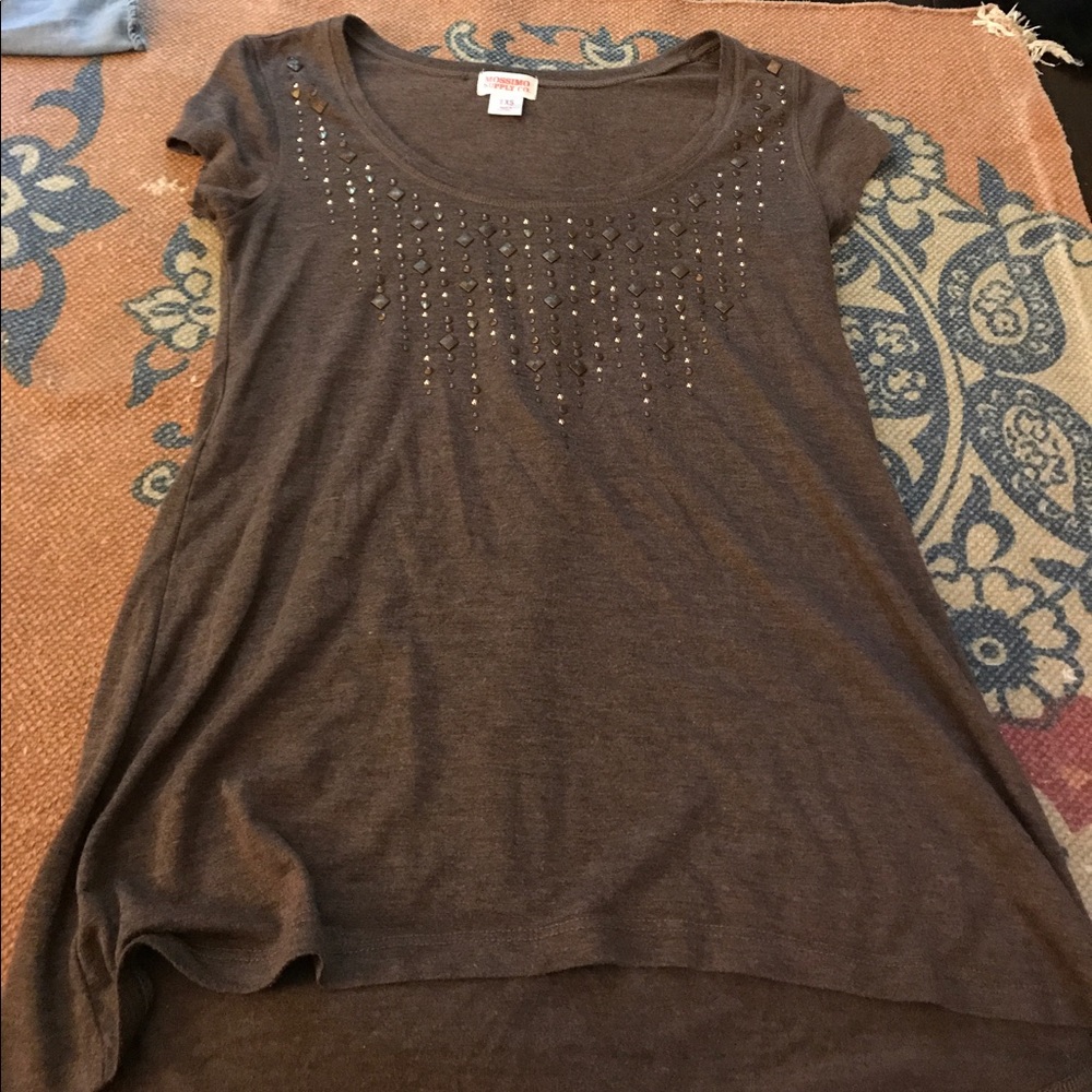 Bejeweled brown top