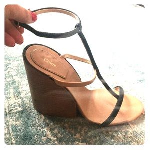 Chloé Strappy Wood Wedge Sandal