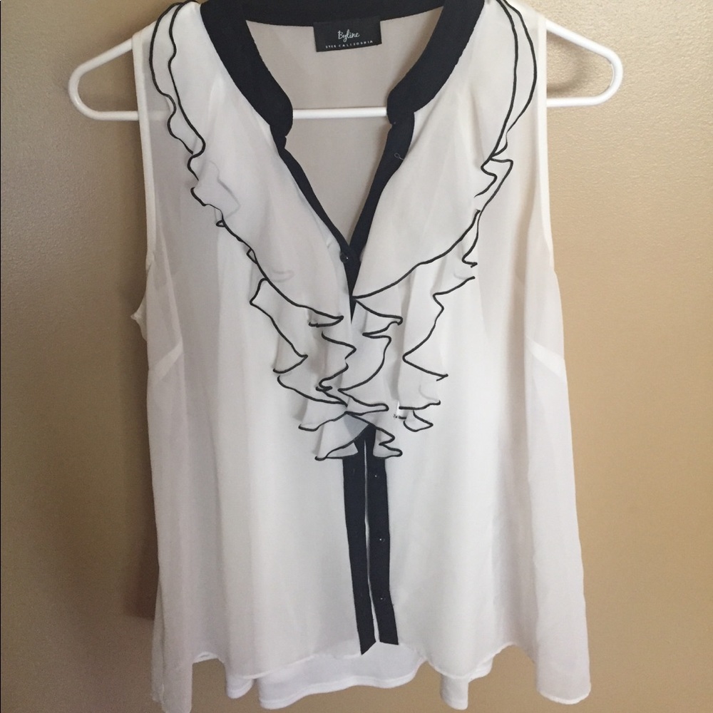Amy Byer -Byline White Sheer Ruffle Shirt