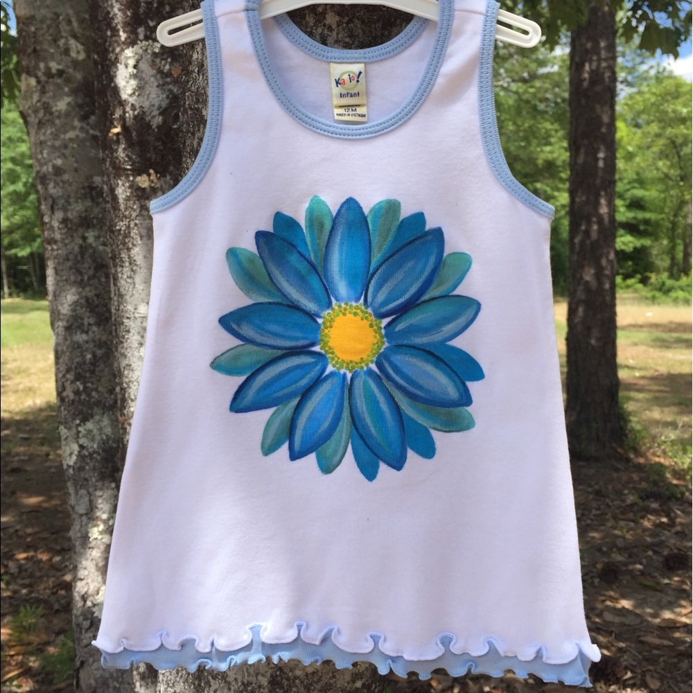 Baby Girl Tank Dress with Hand Painted Daisy 12 Mo