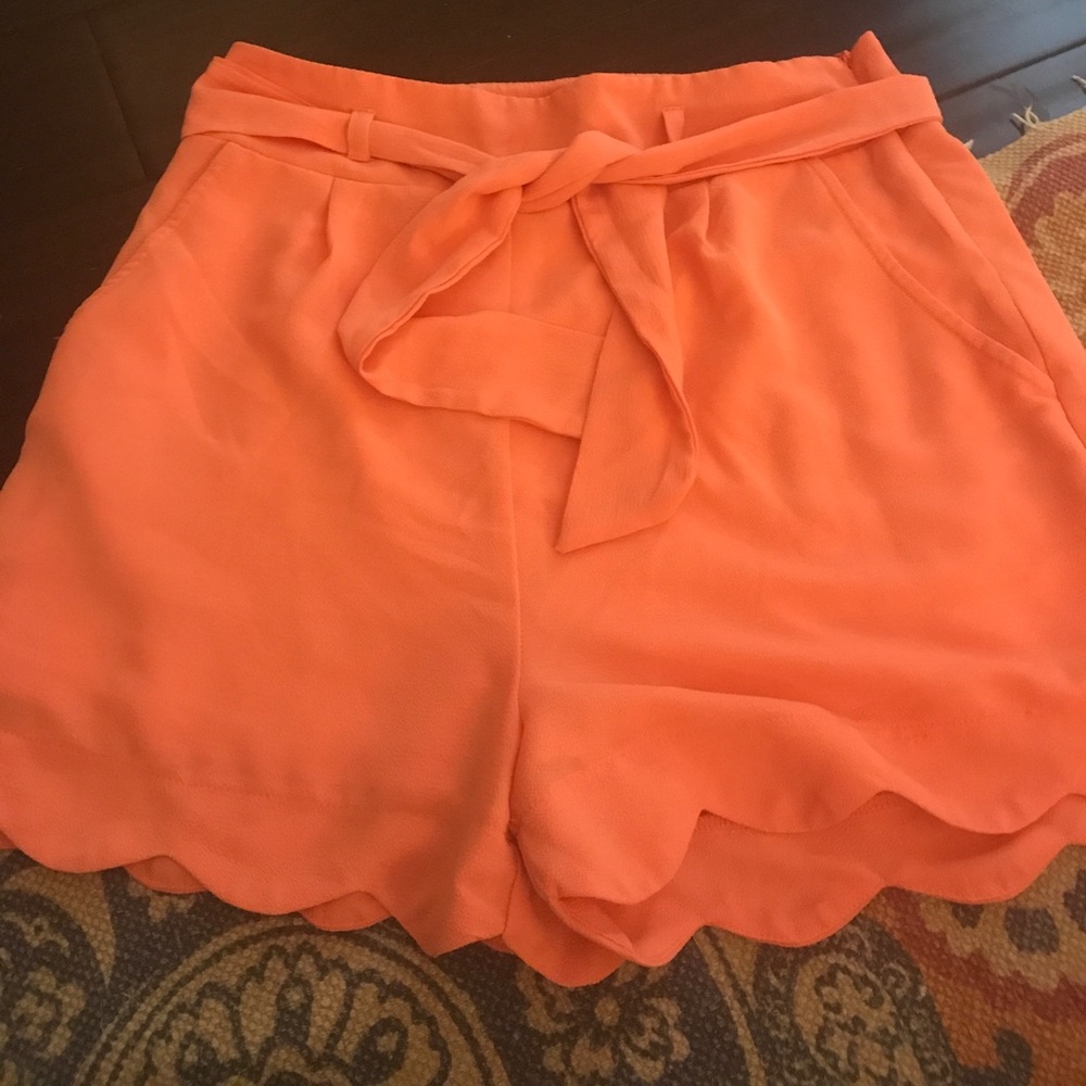 Coral scalloped dress shorts