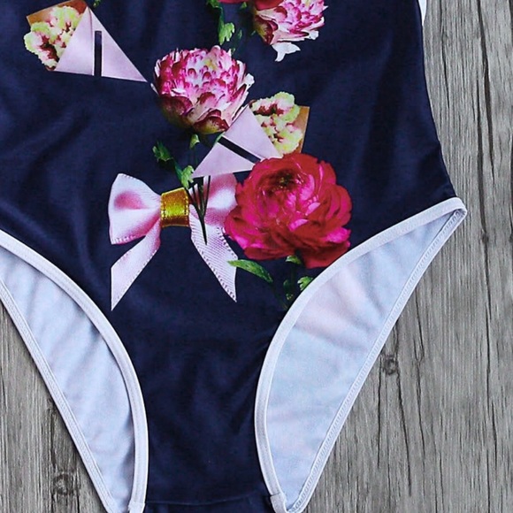๐HP๐Navy Floral Padded Halter 1 Piece - Picture 8 of 8