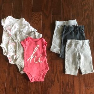 Newborn Set of 4 Onesies and 3 Pants
