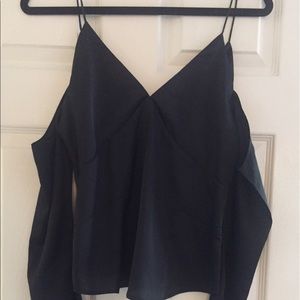 Black cold shoulder satin blouse, never been worn