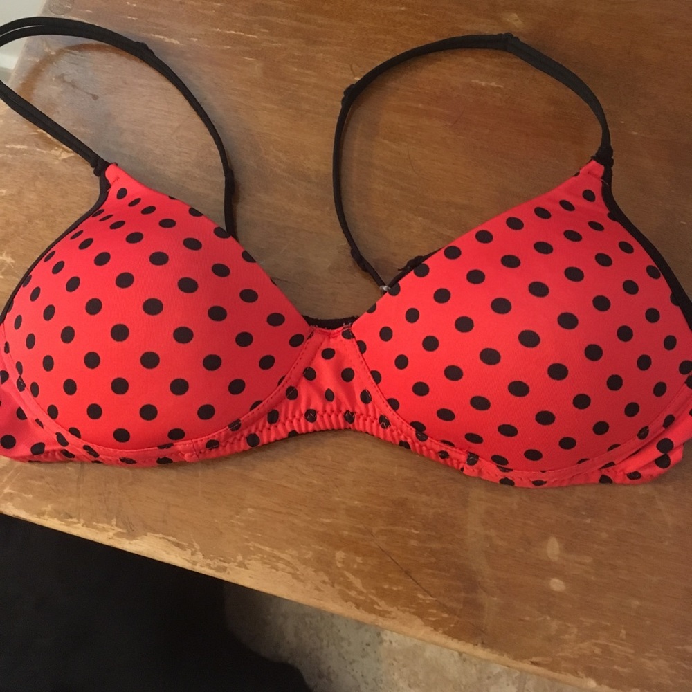 Red poka dot bra