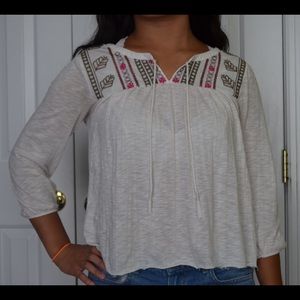 Quarter Sleeve Embroidered Cream Blouse