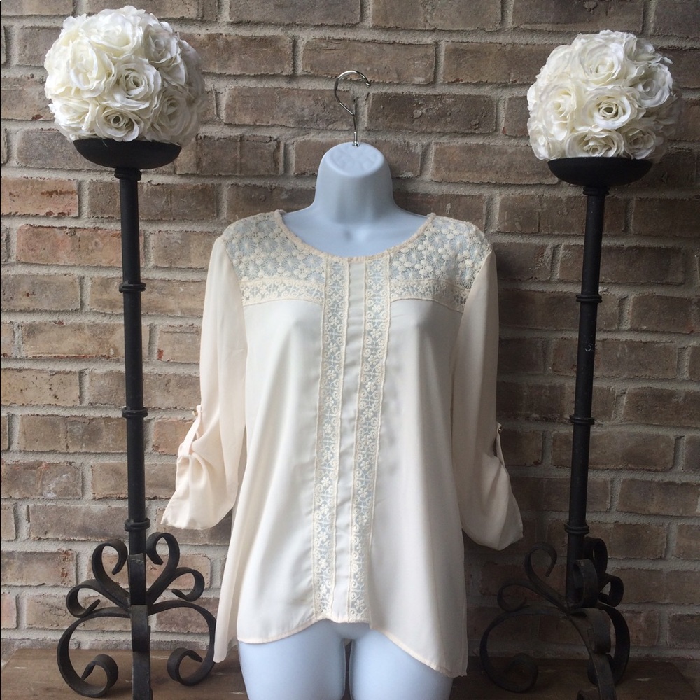 Sheer Top with Lace Trim