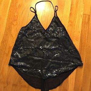 Navy Sequin Top
