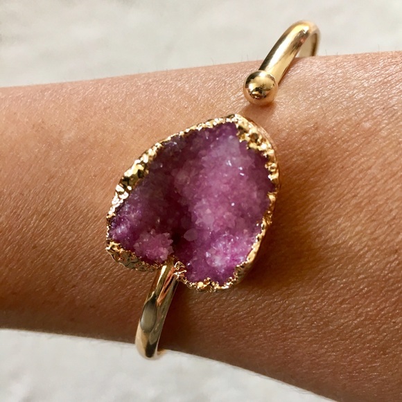 Jewelry - Gorgeous Druzy Open Face Bangle in Pink