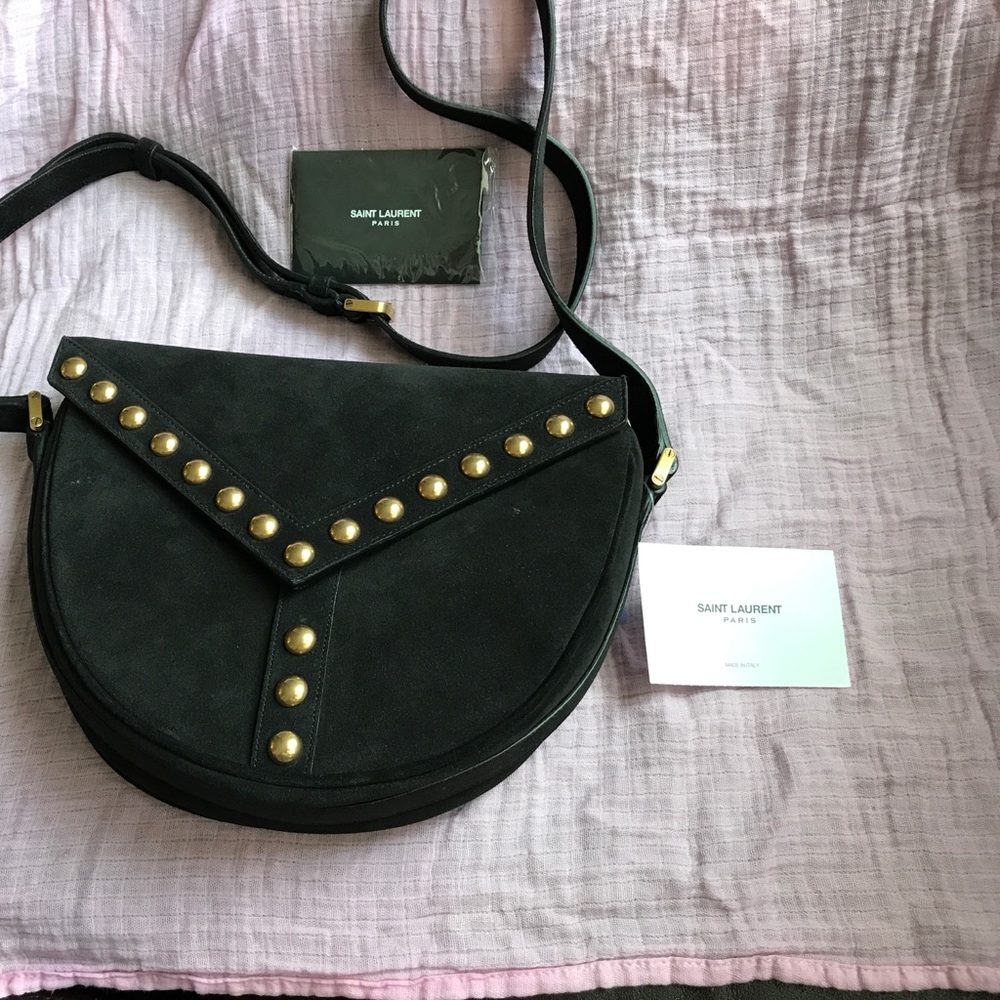 Saint Laurent Y Studs Suede Crossbody Bag, Black